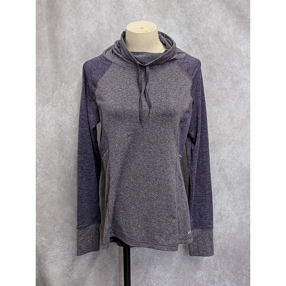 Avia Womens Purple Heathered Space Dye Cowl Neck Hoodie Pullover Small C15